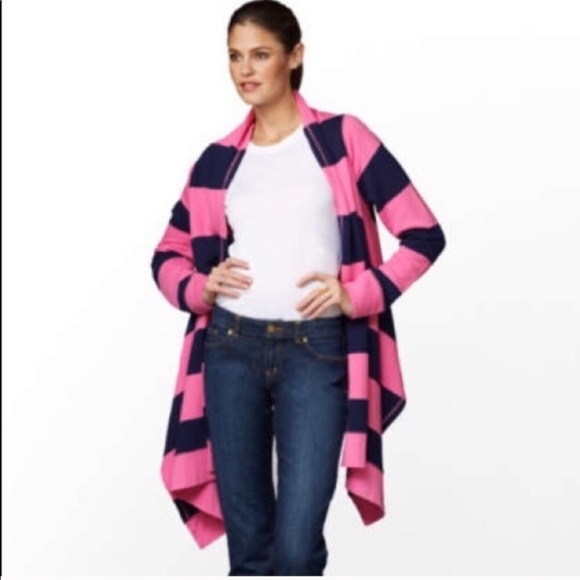 LILLY PULITZER Striped Open Jersey Knit Cardigan / Swim Coverup - Picture 1 of 8